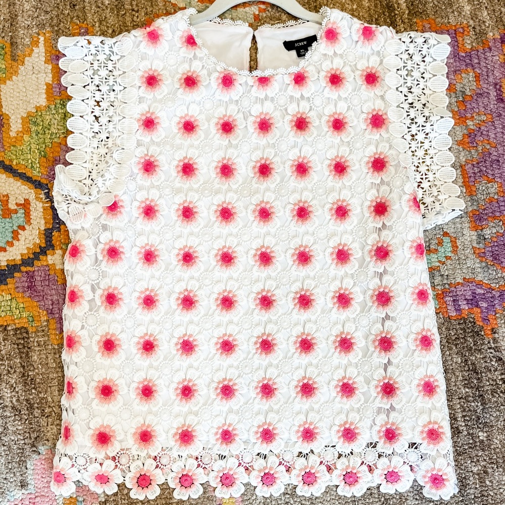 NWT J Crew pink crochet floral lace top size XL
